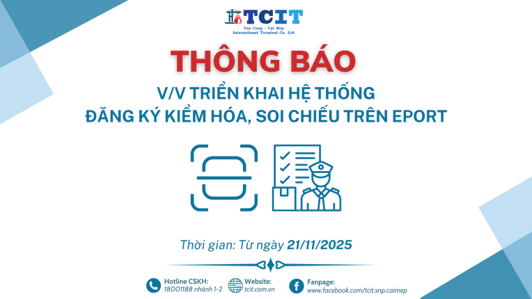 THÔNG BÁO V/V TRIỂN KHAI HỆ THỐNG ĐĂNG KÝ KIỂM HÓA, SOI CHIẾU TRÊN EPORT